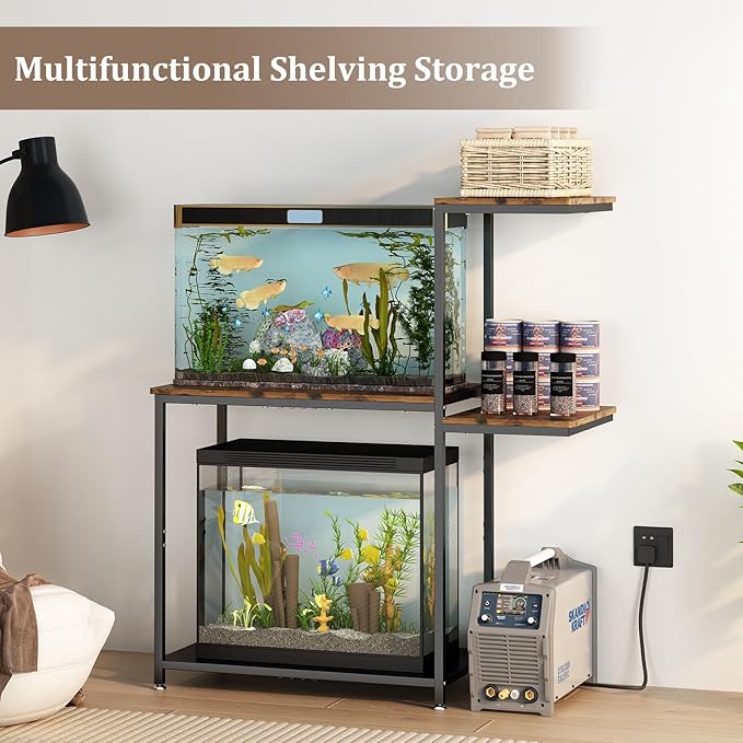 GILLAS 5-10 Gallon Fish Tank Stand, Metal Double Aquarium Stand with Shelf for Fish Tank Accessories Storage, 24.4" x 14" Tabletop Fits Aquarium,Turtle Tank or Reptile Terrariums
