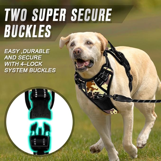 BARKBAY No Pull Dog Harness Front Clip Heavy Duty Reflective Easy Control Handle for Large Dog Walking(Desert camo,L)