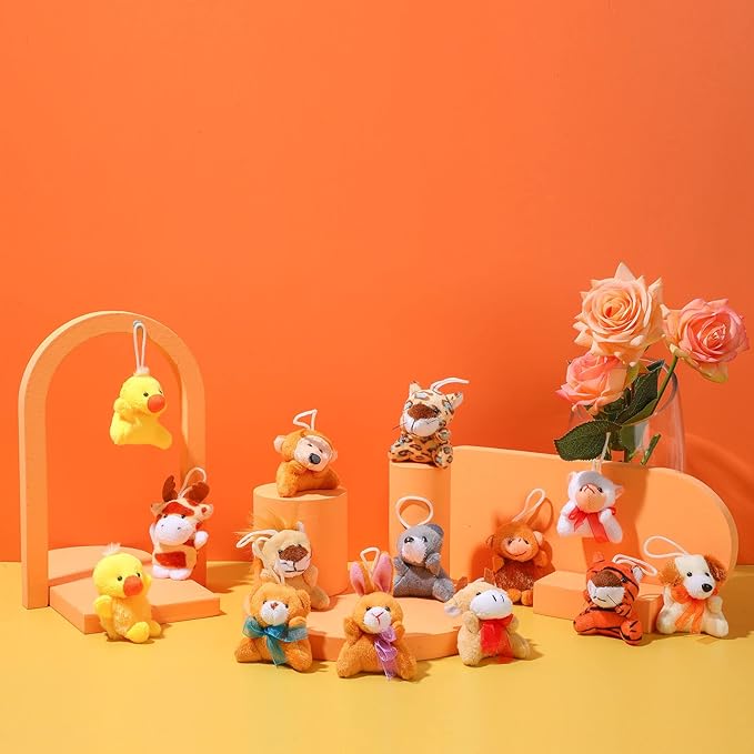 Skylety 60 Pack Mini Plush Animals Bulk Mini Stuffed Animals Plush Toy Small Stuffed Keychain Cute Assortment for Carnival Prizes, Party Favor, Kindergarten Goodie Bag Fillers