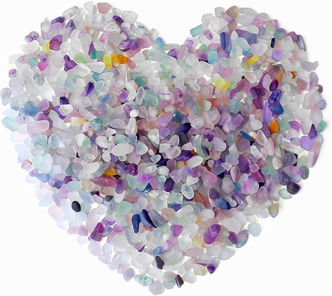 QINJIEJIE Fluorite Aquarium Gravel Rocks Decor Polished Tumbled Stones Chips Stone Crushed Healing Crystal Quartz Gemstone Bulk for Vase Filler Fish Tank Pea Gravel Fountain Potted 0.55lbs