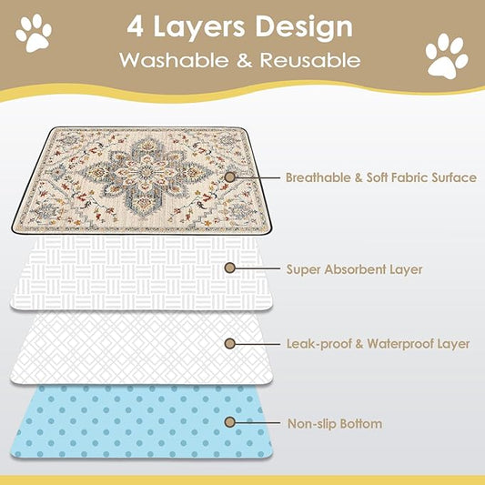 Washable Pee Pad for Dogs Extra Large, 72" x 72" Reusable Puppy Pads Waterproof Dog Rugs, Super Absorbent, Leakproof, Dog Crate Pad, Playpen Mat, Whelping Pads, White Medallion
