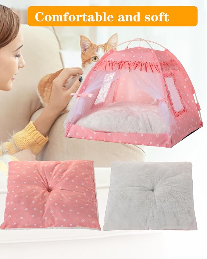 Cat Princess Bed Tent House - Kitty Cute Tent Indoor,Small Dog House Indoor/Outdoor Cave Nest Bed Small Dog Tent for Cat,Puppy Tent (15.7"x15.7"x14.5"/Pink)