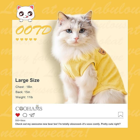 3 Pack Shirts for Cat, Small & Medium Dog Clothes, Waffle-Knit Puppy Shirts, Lightweight, Breathable, Stretchy Pet Clothes, Sleeveless Tee Shirt Gift for Cats & Dogs (3 PCS, Small)