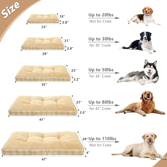 MIHIKK Washable XXL Dog Bed for Extra Large Dogs with Anti-Slip Bottom, Premium Foam Pet Pad for Crate for Large Medium Small Sized Puppies, 47" x 29" Light Brown
