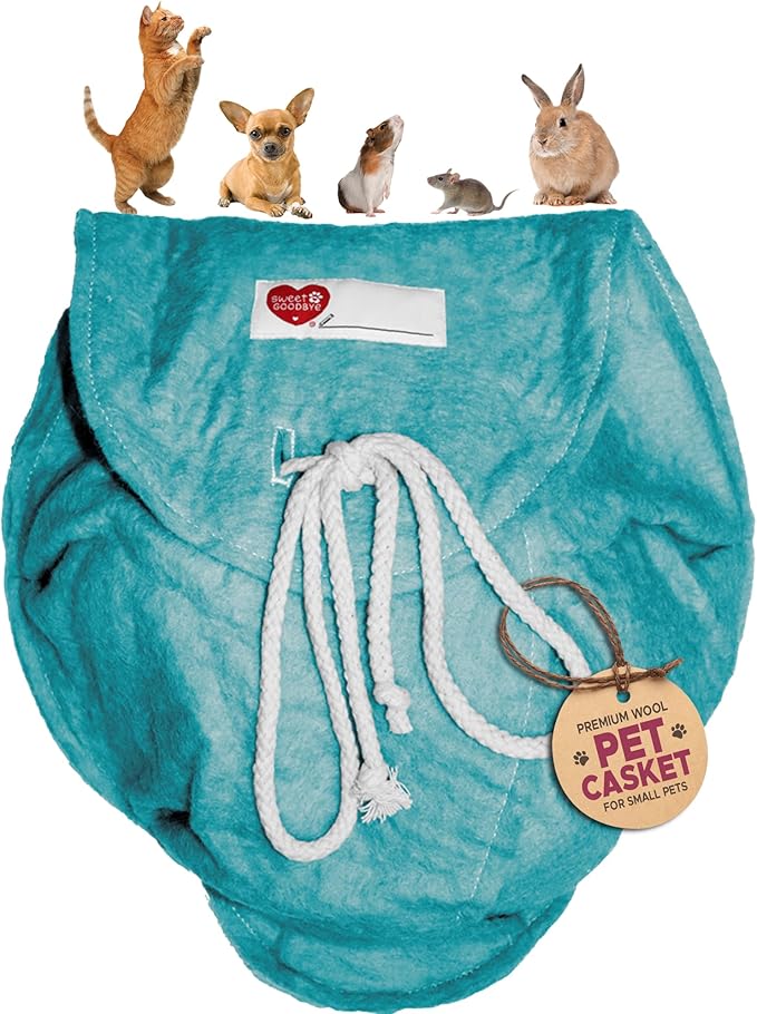 Cloud® Eco-Friendly Pet Burial & Cremation Ceremony Kit - Casket for Smaller Pets: Rabbits, Hamsters, Gerbils, Birds, Fish, Reptiles, Small Cats (Choose Size & Color)(Small, Teal Green)