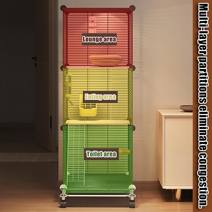 C&C GuineaPig Cages Indoor on Wheels, Multi-Tier Small Animal Playpens House with Removable Tray, DIY Metal Wire Enclosure with Ramp for GuineaPigs, Ferrets, Rabbitss, PetRat, Indoor Use (D)