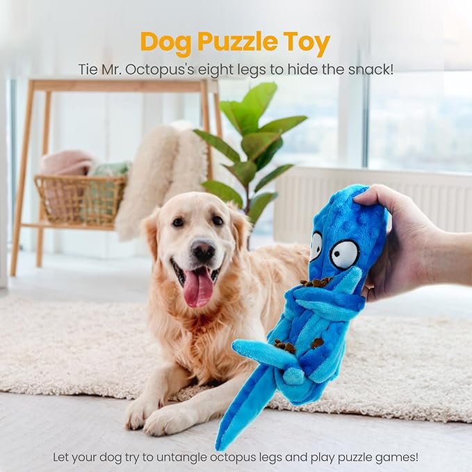 HGB Squeaky Dog Toys - Octopus No Stuffing Crinkle Plush Large Dog Toys to Keep Them Busy for Puppy Teething Chewing, Pet Supplies for Small, Medium, and Large Breeds, 2 Pack