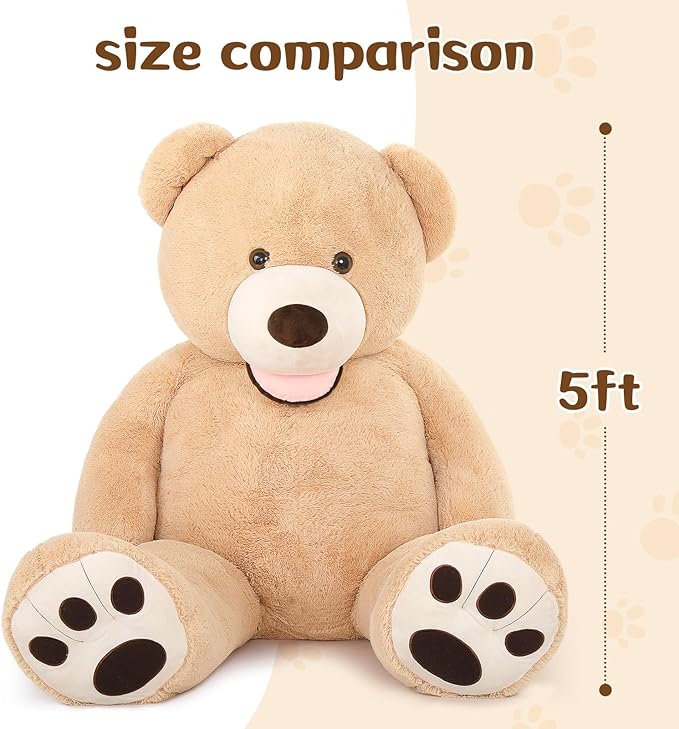 MorisMos Giant Teddy Bear Plush 5ft, Life Size Huge Brown Teddy Bears for Girlfriend Boyfriend, 5 Foot Large Big Stuffed Animal Gifts for Lover on Valentines, Anniversary, Birthday