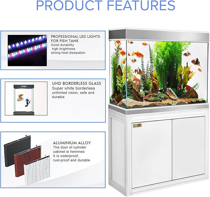 110 Gallon Aquarium Tempered Ultra-Clear Glass with Complete Setup in White with Silver Trims
