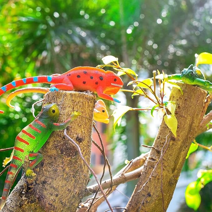 10PCS Lizard Animal Figurines, Color Changing Chameleon Toy, Stretchy Realistic Reptile Playset, for Kids 3 Years and up, Novel Gag Toy, for Goodie Bag Fillers,Cake Topper, Easter Egg Stuffing