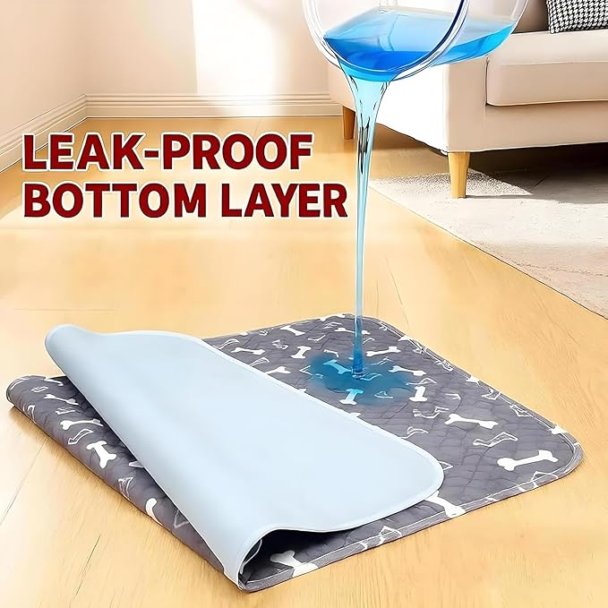Washable Pee Pads for Dogs, Reusable Puppy Pads, Ultra-Durable 4-Layer Leak-Proof Training Mats with Non-Slip Bottom for All Breeds, Ideal for Indoor Training & Travel (Gray, L: 31.5" × 35.4")