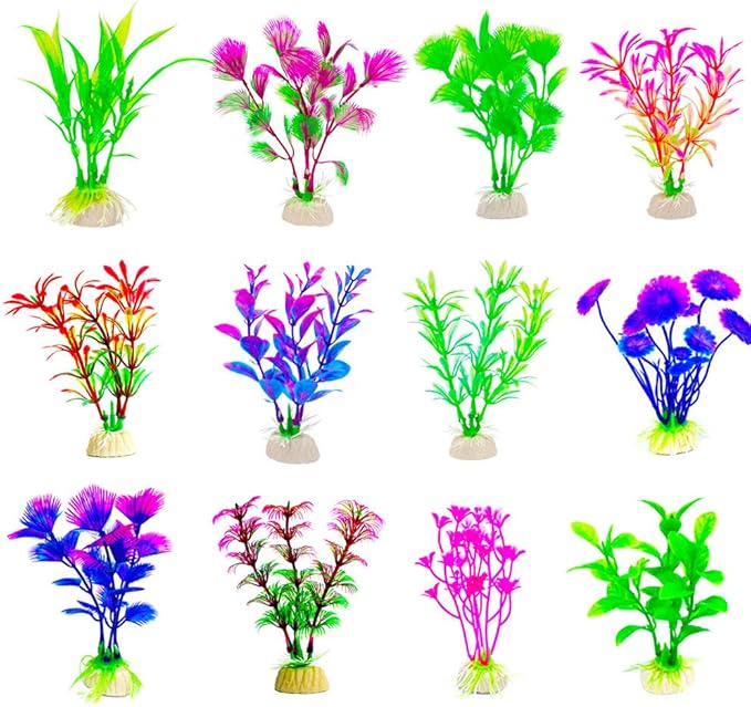 CousDUoBe 12 Pack Artificial Aquarium Plants, Fish Tank Decorations Home Décor（4.5 to 5 inches Tall）