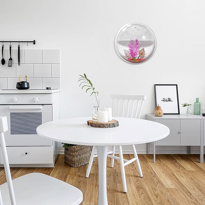 Mipcase Transparent Creative Wall Mounted Acrylic Fish Bowl Hanging Aquarium for Home Decor Ideal for Fish Aquatic Plants Stylish Wall Tank Decoration