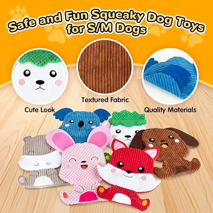 6 Pack Squeaky Dog Toys No Stuffing,Durable Crinkle Chew Toys for Small & Medium Breeds,Interactive Puppy Teething Toys,Cute Plush Pet Gifts for Boredom Play & Training