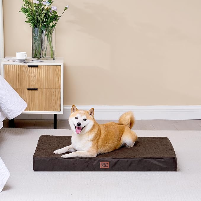 EHEYCIGA Orthopedic XXL Dog Beds for Jumbo Dogs with Removable Washable Cover for Crate, Brown, 47x29
