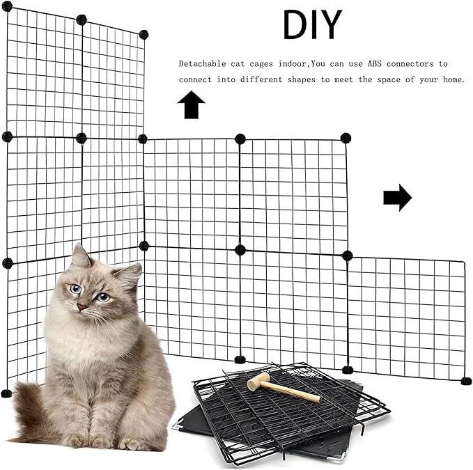 2 Tier Cat Cage Indoor,Removable Metal Kitten Cages Detachable Ferret Playpen Portable DIY Small Animals Collapsible House for Cats Bunny Puppies Guinea Pig Rabbit Hedgehog Rat(Black)