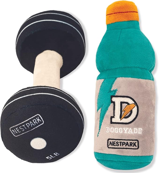 Fitness Funny Dog Toys - Doggyade and Doggy Dumbbell Workout Parody Cute Dog Toys - 2 Pack (Workout Pack)