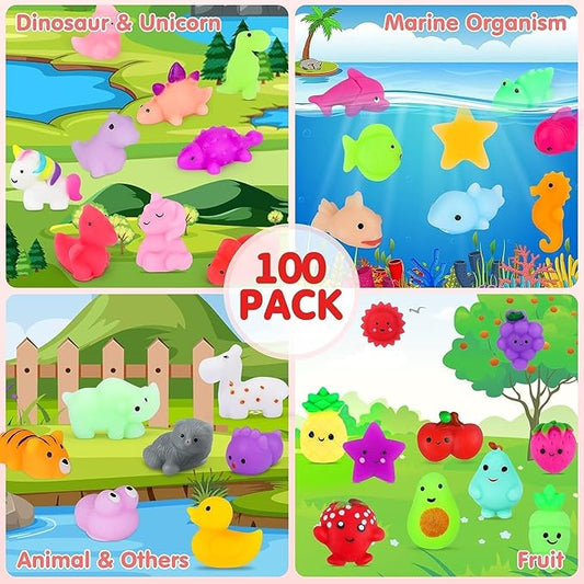 100Pcs Mochi Squishy Toys, Kawaii Squishies Fidget Toys Pack - Stress Relief Toys Party Bags Fillers for Box Toys for Classroom Prizes Kids, Christmas Party Favors Stocking Stuffers Gifts(Random)