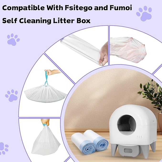 40 Count 26" x 11.8" Cat Litter Box Liners for Fsitego and Fumoi Self Cleaning Litter Box, Extra Thick Heavy Duty Cat Litter Bags Replacement, 3-4 Gallons of Capacity