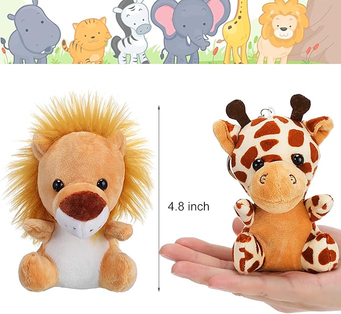 18 Pieces Small Safari Stuffed Animals 4.8 Inch Mini Jungle Animal Plush Toys Cute Zoo Stuffed Small Plush Set for Safari Themed Baby Shower Birthday Party Favors Teacher Student Award(Delicate Style)