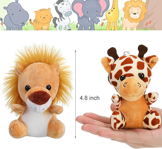 18 Pieces Small Safari Stuffed Animals 4.8 Inch Mini Jungle Animal Plush Toys Cute Zoo Stuffed Small Plush Set for Safari Themed Baby Shower Birthday Party Favors Teacher Student Award(Delicate Style)