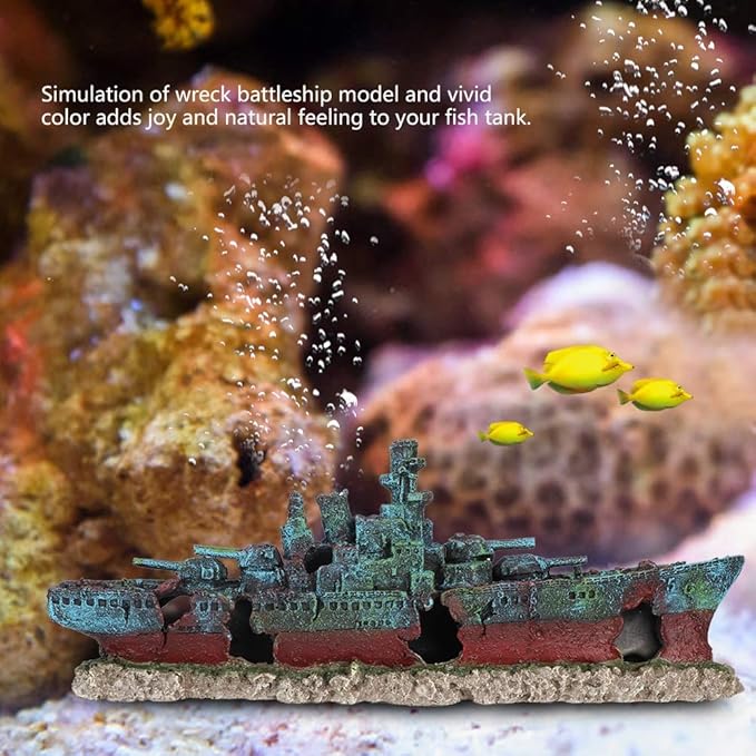 Fish Tank Wreck Boat Decoration, Shipwreck Ship Aquarium Decor, Fish Tank Decorations, Resin Wreck Boat Sunk Battleship War Ship Fish Tank Aquarium Ornament Cave Decoration