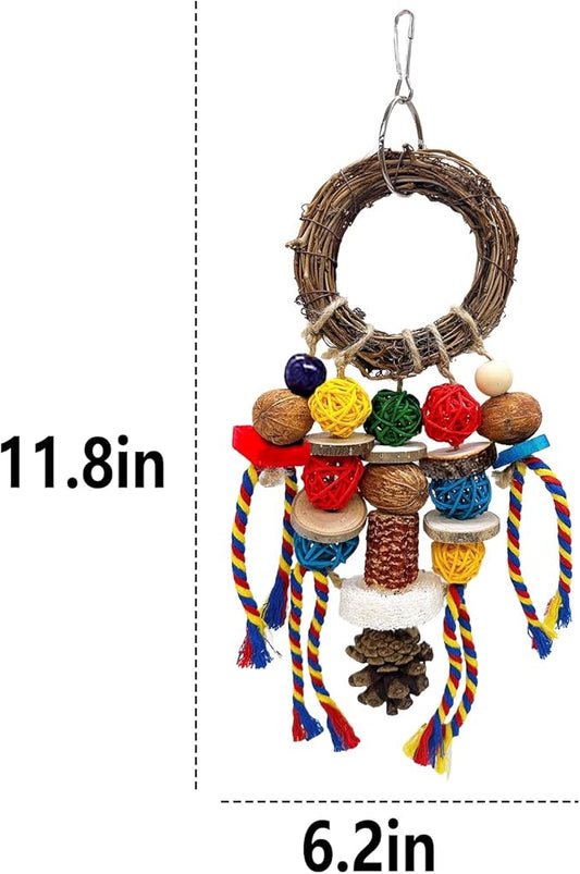 Bunny Chew Treat Toy for Teeth, Rabbit Cage Hanging Chew Toys and Rattan Ring with Snack,Natural Material Handwoven Chinchilla Treats Toys for Guinea Pig Gerbils Hamster Rat Teeth Grinding