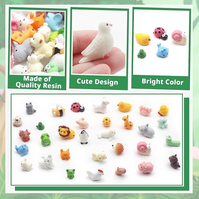 Benvo 45 PCS Assorted Mini Resin Animal Figurines - Tiny Creatures for DIY Crafts, Fairy Gardens, Dollhouse Accessories, Hide & Decor