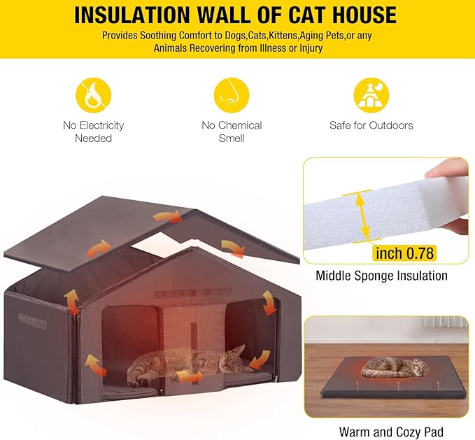 Aivituvin Outdoor Cat House with 100% Insulated Liner Weatherproof Feral Kitty Shelter for Winter,Large Opening Roof
