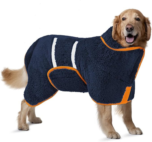 Bienbee Dog Bathrobe, Quick Drying Super Absorbent Dog Robes for After Bath, Warm Keeping Dogs Towel, Dogs Bath Supplies, Navy Blue XL
