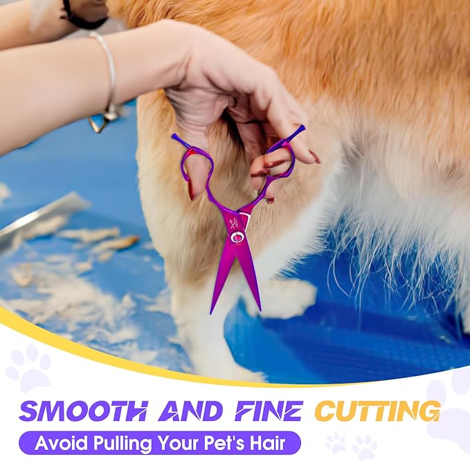 JASON Straight Scissors for Dogs - Updated 7.5" Dog Grooming Shears, Japanese 440C Stainless Steel Pet Shears, Professional Dog Cutting Scissors with Diamond Adjustable Screw