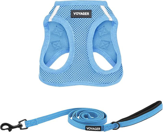 Voyager Step-in Air All Weather Mesh Harness and Reflective Dog 5 ft Leash Combo with Neoprene Handle, for Small, Medium and Large Breed Puppies by Best Pet Supplies - Set (Baby Blue), XL