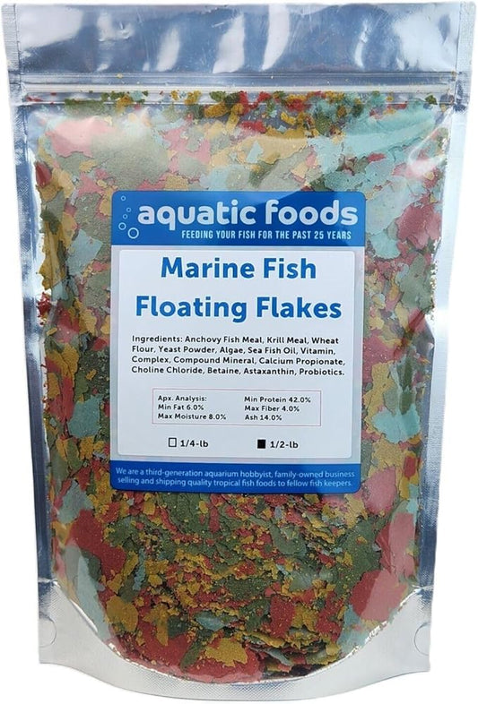 Aquatic Foods Inc. Marine Fish Flakes of Red & Green Algae, Seaweeds for Tangs, Butterflies, Angelfish, Anthias, Clown Fish, Damsels...WL…1/2-lb Foil Pouch Bag