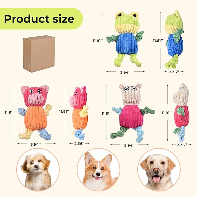 Durable Interactive Squeaky Dog Toys 3-Pack – Tough Chew Toys for Aggressive Chewers & Puppies, Long-Lasting Plush Toy Bundle for Medium/Small Dogs – Noise-Making Pet Gifts to Keep Dogs Busy