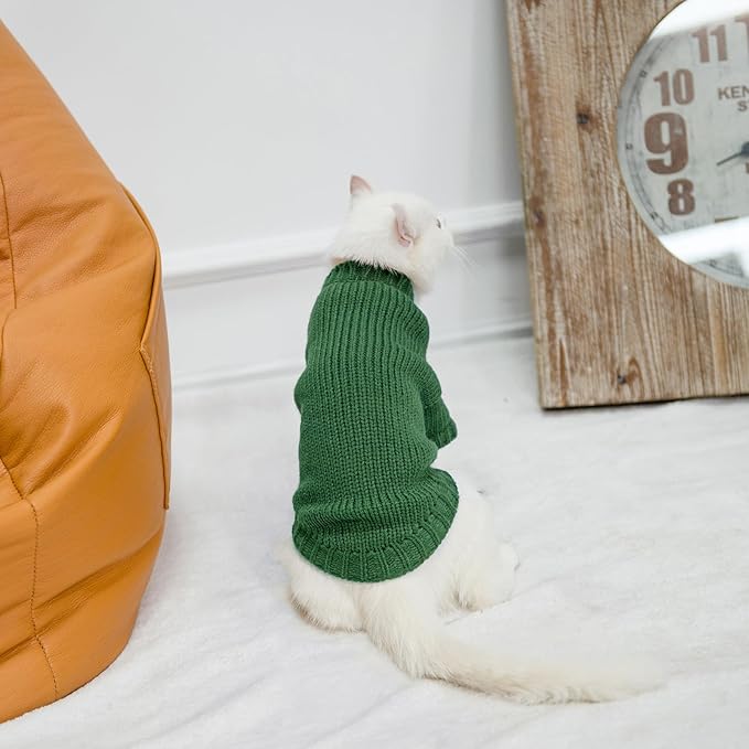 EXPAWLORER Cat Sweater Cardigan - Stylish Knitted Cat Clothes, British Style Soft Puppy Sweater with Sleeve Warm Pet Clothing Knitwear, Fall and Winter Kitten Coat for Girl Boy Cats, Green Small