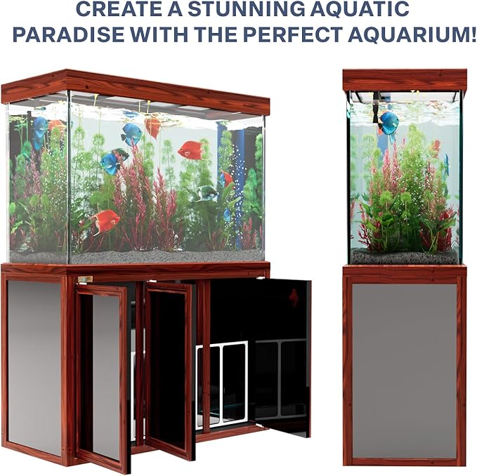 135 Gallon Aquarium Fish Tank with Upright Fishtank Stand Water Pump Freshwater Filter LED Bundle and Straight Corners Clear Glass - All Red