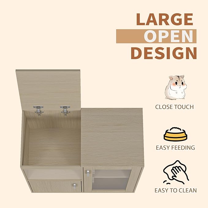 Guinea Pig Cages,4-Tier Hamster Cage Wood with Storage Cabinet, House for Rat Chinchilla, Openable Top, Acrylic Windows, Living World Deluxe Habitat X-Large (Teak+Wood, 33.5 inch)