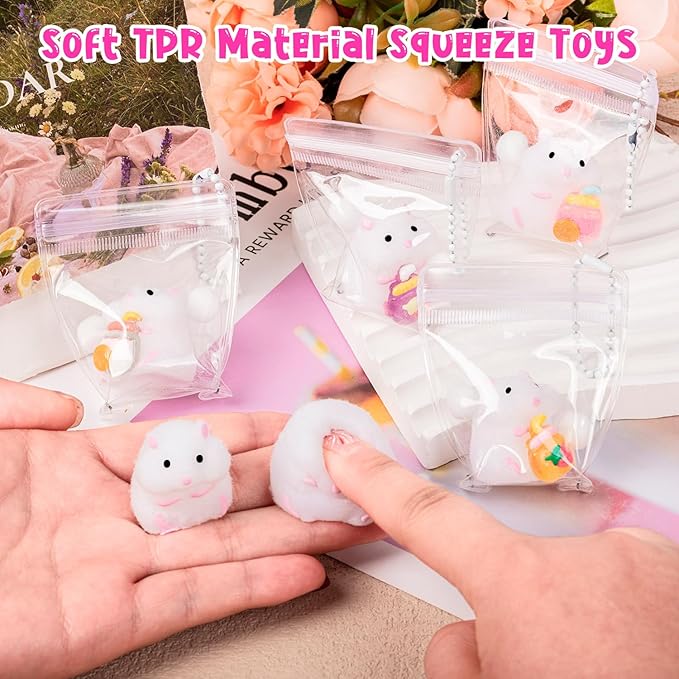 6 Pack Hamster Squeeze Toys, Small Cute Stress Relief Squishy Toys, Soft Animal Fidget Sensory Toys Squishies for Kids Adults Party Favors Gifts