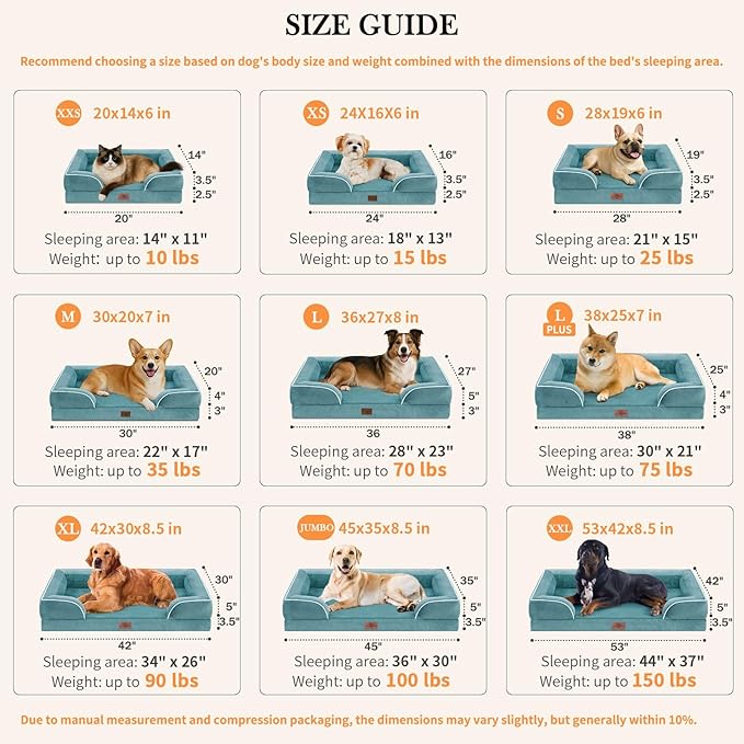 Comfort Expression XXL Waterproof Orthopedic Dog Bed for Extra Large Dogs, Orthopedic Foam Dog Sofa Bed with Washable Removable Cover & Non-Slip Bottom(XX-Large,Washed Blue)
