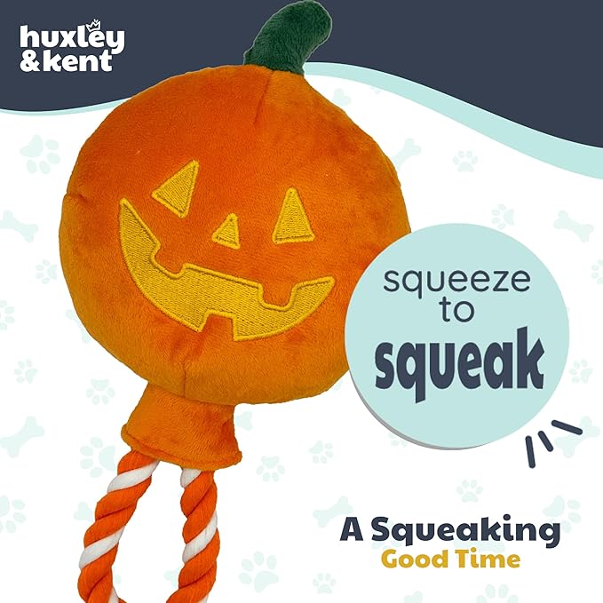 Huxley & Kent Halloween Funny Dog Toy w/Squeaker – Power Plush Squeaky Dog Toys for Small, Medium & Large Dogs – Soft Stuffed Animal for Indoor Play & Fetch - Jack-o-Lantern Safety Pop, One Size