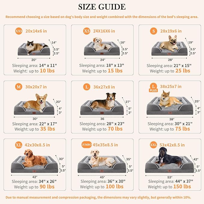 Comfort Expression Small Dog Beds Waterproof Cat Beds Orthopedic Foam Sofa Bed for Small Dogs Comfy Pet Bed with Washable Removable Cover & Non-Slip Bottom(XX-Small,Grey)