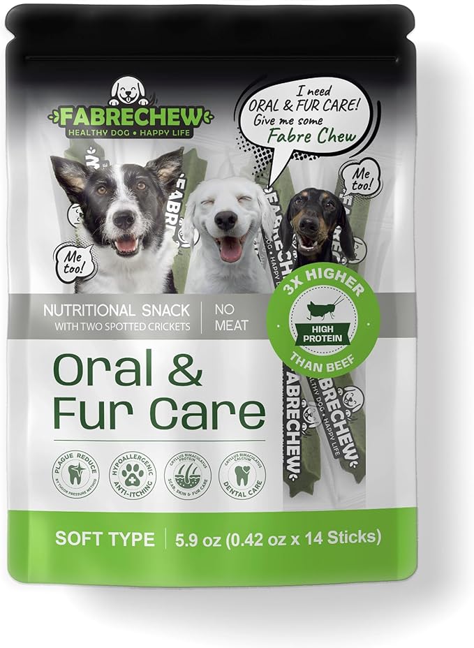 Cricket Protein Dog Treats – High-Protein Soft Dental Chews for Oral Health, Fresh Breath & Shiny Coat, Hypoallergenic, No Meat, Sensitive Dogs, Sustainable, (14 Pcs)