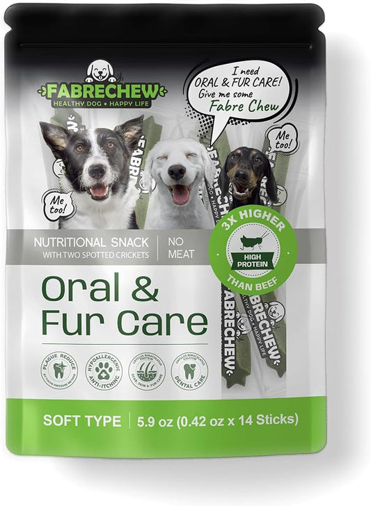 Cricket Protein Dog Treats – High-Protein Soft Dental Chews for Oral Health, Fresh Breath & Shiny Coat, Hypoallergenic, No Meat, Sensitive Dogs, Sustainable, (14 Pcs)