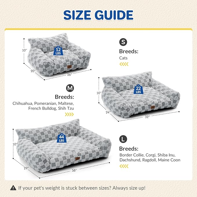 Cat Bed Cat Couch for Puppy and Kitten, Fluffy Pet Sofas Medium Dog Sofa Bed, Supportive Cats Sofa for Indoor Cats, Washable Cover & Non-Slip, 32 inch, Grey