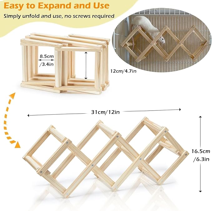 Wooden Rat Climbing Toys, Natural Pet Rat Cage Accessories Climbing Ladder, Fancy Rats Enrichment Toy Activities, Hanging Rodent Toys for Pet Rats in Cage Playing Chewing (S, 1pc)