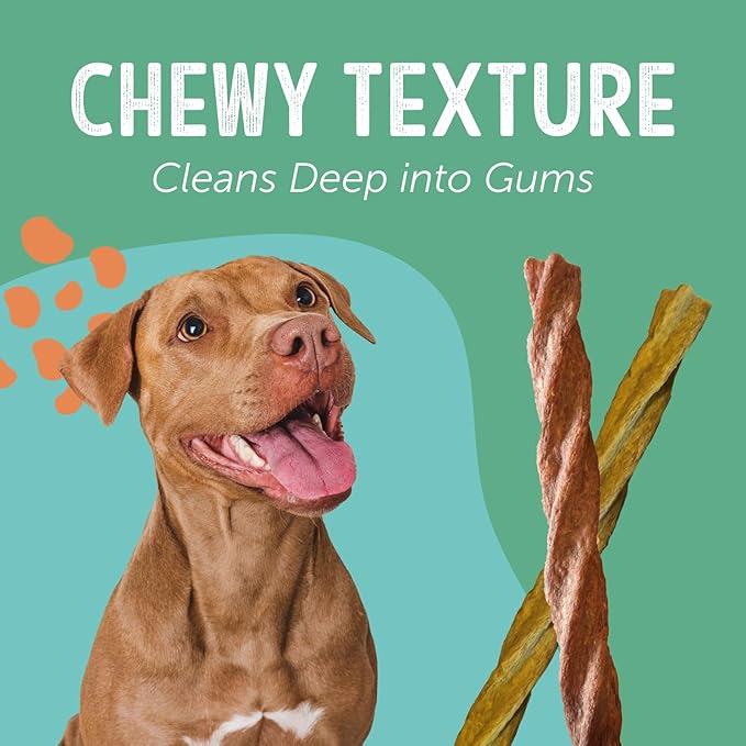 Dental Chews Twisted Sticks | for Large and Extra Large Dogs | USA Sourced Beef-Hide | Natural Scrubbing Action Fights Plaque and Tartar Refreshing Your Dog's Breath (4 Sticks, Chicken)