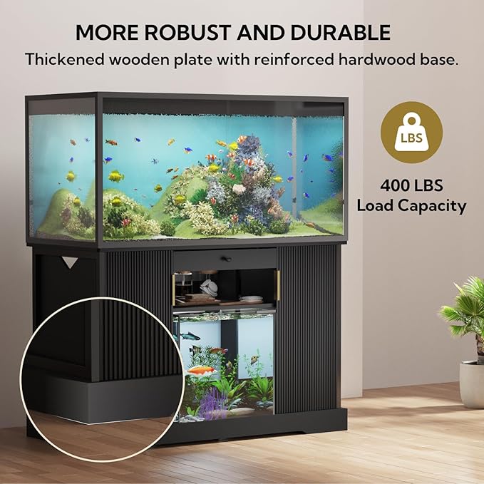 120 Gallon Reptile Tank Stand, Heavy Duty Large Aquarium Stand with Pull-Out Drawer and Double Door Cabinets, Reptile Terrarium Table for Turtle Tanks, Fish Tank Accessories Storage, Black