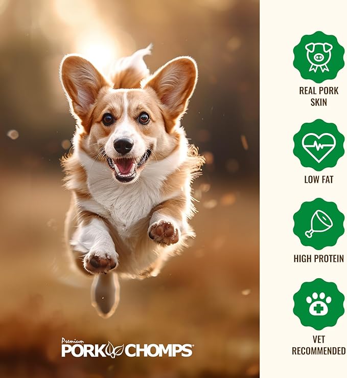Pork Chomps Roasted Pork Skin Dog Chews, 5-inch Ear Shapes, 1.44 Ounce (Pack of 4)