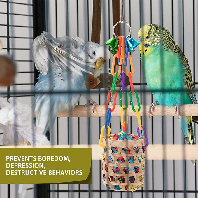 RLRICH 6 Pack Bird Colorful Chewing Toys Parrot Foraging Shredder Toys Shred Hanging Foraging Toys,Comfy Perch Parakeet Toys for Rope Bungee Bird Toy