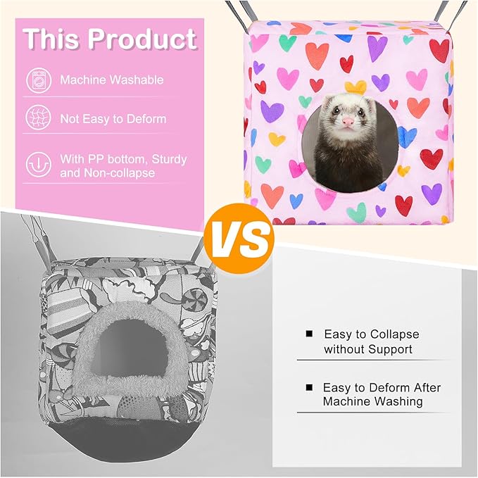 Glittme Ferret Hammock 4 Pack Ferret Cage Accessories Washable Rat Hammock Soft Guinea Pig Hammock for Ferrets, Rat, Sugar Glider, Squirrel